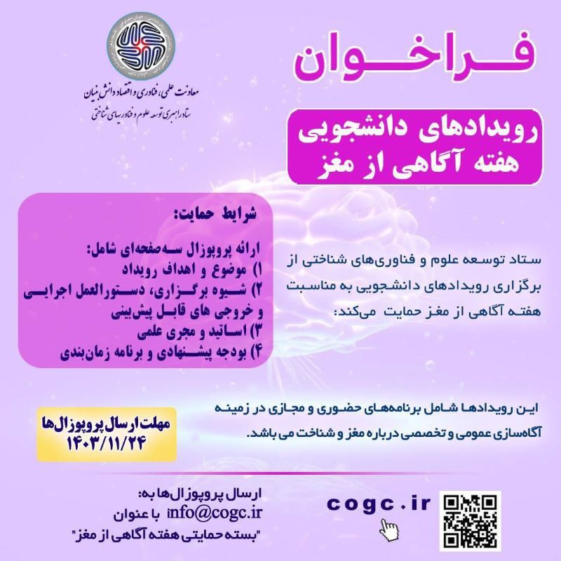 You are currently viewing ستاد توسعه علوم و فناوری های شناختی از رویدادهای دانشجویی”هفته آگاهی ازمغز”حمایت می کند